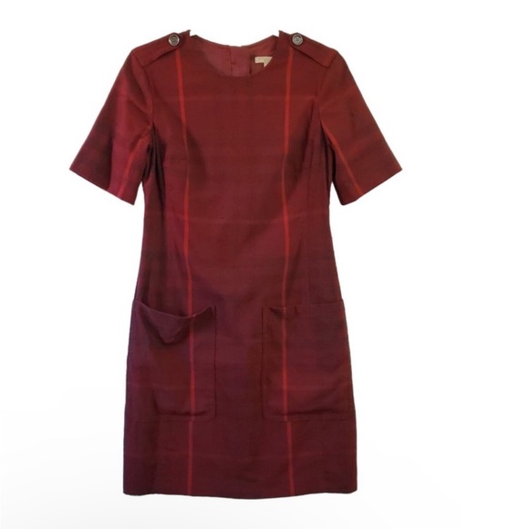 Burberry Brit Dress 6 Red Plaid Pencil Sheath Trench Wool Novacheck Nova Zip - Picture 4 of 15